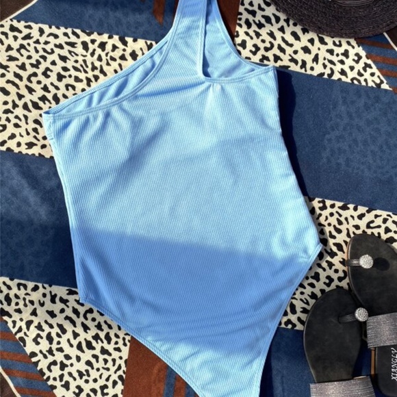 Boho Baby Blue Cutout One Shoulder Monokini swim - Picture 7 of 7